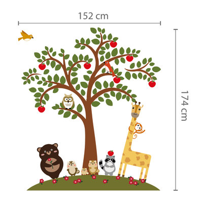 Muursticker dieren bij een appelboom