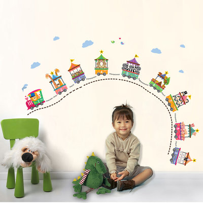 Muursticker circus trein met dieren en nummers