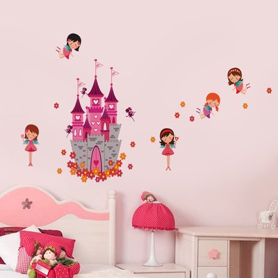 Muursticker roze prinsessen kasteel