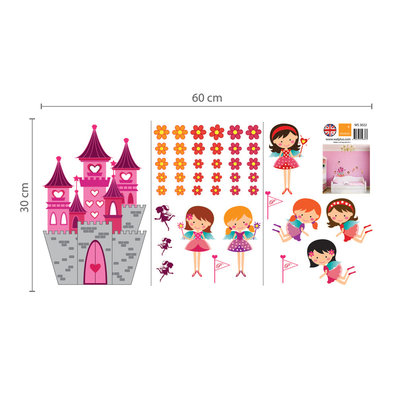 Muursticker roze prinsessen kasteel