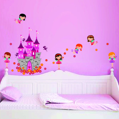 Muursticker roze prinsessen kasteel
