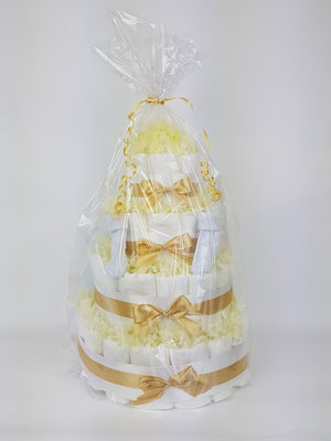 Luiertaart neutraal geel 4-laags (ideaal voor babyshower, kraam- en geboortecadeau)